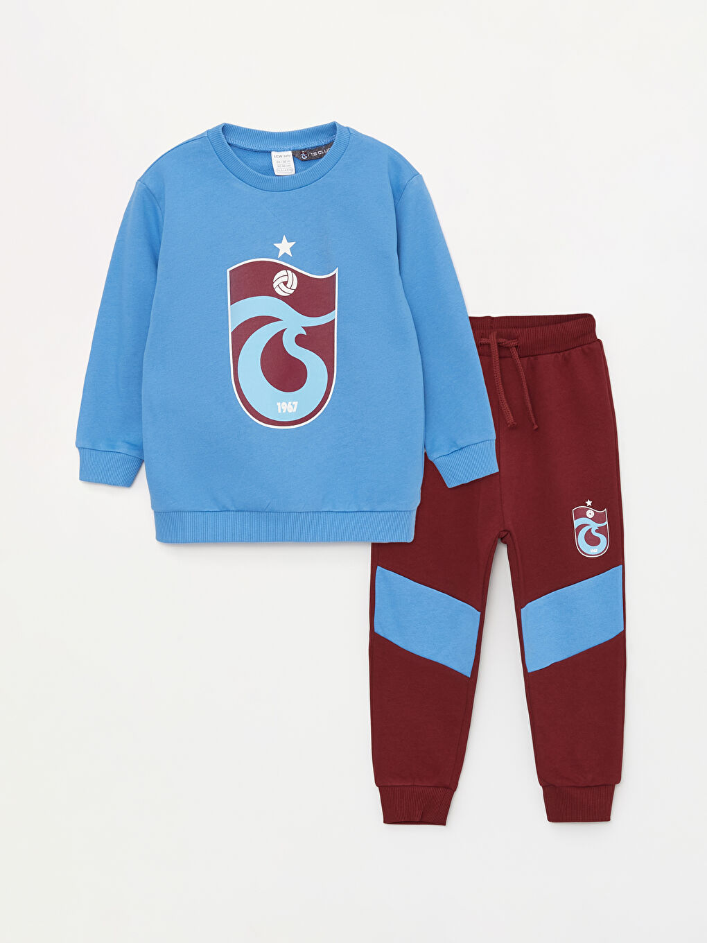 LCW baby Mavi Bisiklet Yaka Uzun Kollu Trabzonspor Baskılı Erkek Bebek Sweatshirt ve Eşofman Altı