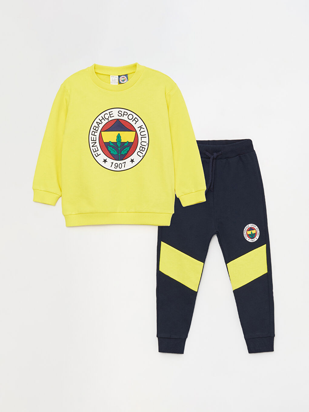 LCW baby Sarı Bisiklet Yaka Fenerbahçe Baskılı Erkek Bebek Sweatshirt ve Eşofman Altı Takım