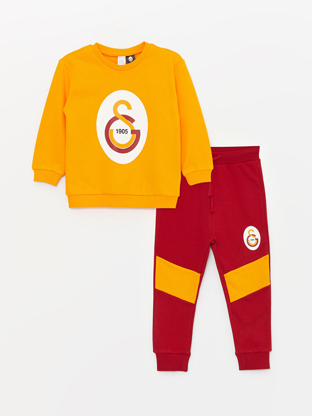 LCW baby Parlak Sarı Bisiklet Yaka Galatasaray Baskılı Erkek Bebek Sweatshirt ve Eşofman Altı Takım