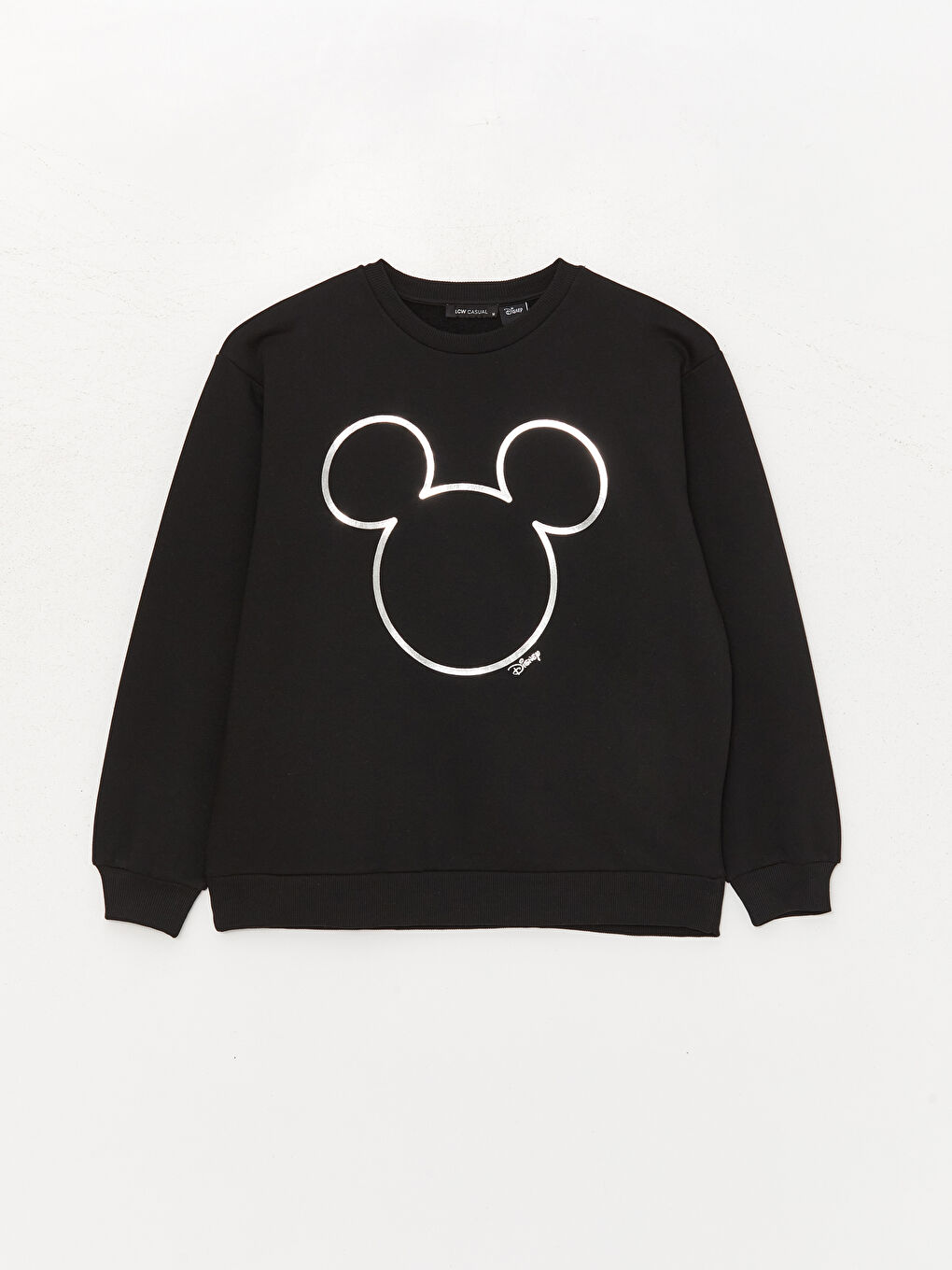 Siyah Bisiklet Yaka Mickey Mouse Baskılı Uzun Kollu Kadın Sweatshirt-5