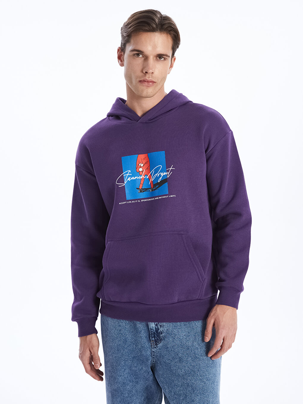 LCW Casual Mor Uzun Kollu Baskılı Erkek Hoodie