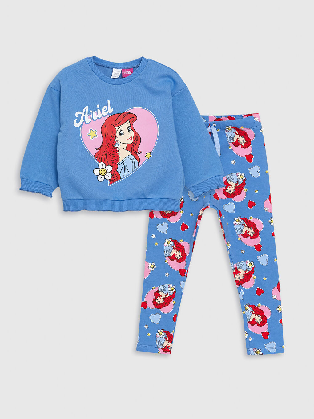 Sweatshirt et Collants Bébé Fille Ariel Imprimés à Col Rond et Manches Longues