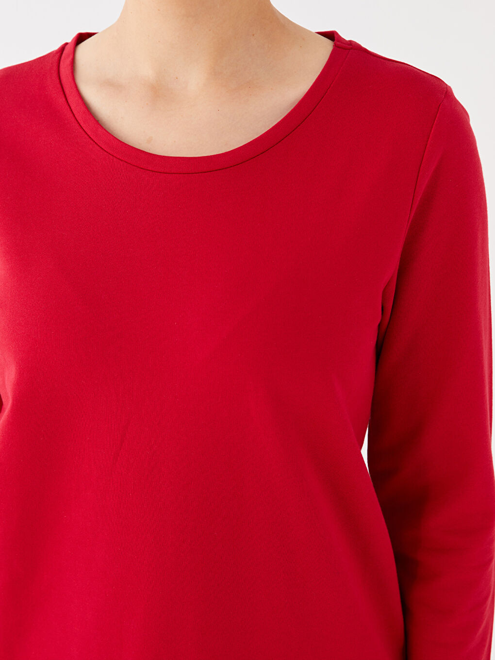 Kırmızı Bisiklet Yaka Düz Uzun Kollu Kadın Pijama Takımı-3