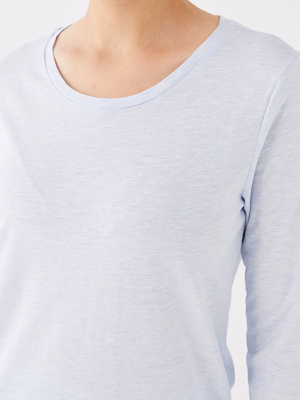 Mavi Bisiklet Yaka Düz Uzun Kollu Kadın Pijama Takımı-3