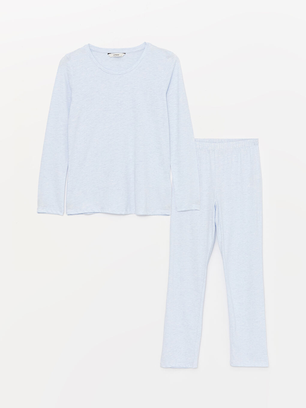 Mavi Bisiklet Yaka Düz Uzun Kollu Kadın Pijama Takımı-5