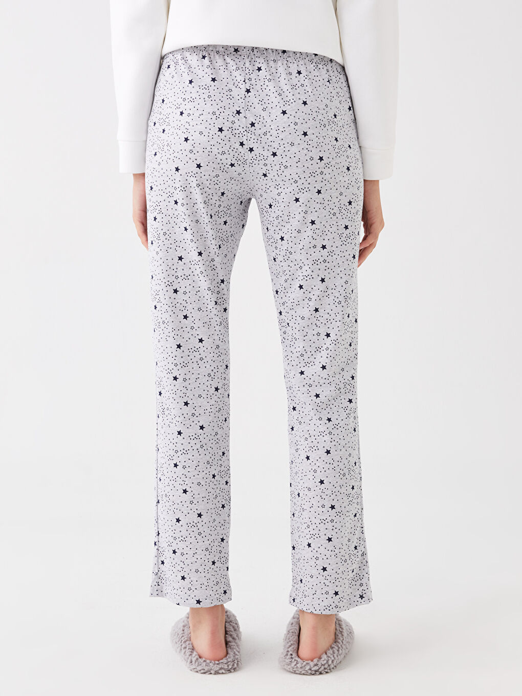 Gri Beli Lastikli Desenli Kadın Pijama Altı-3