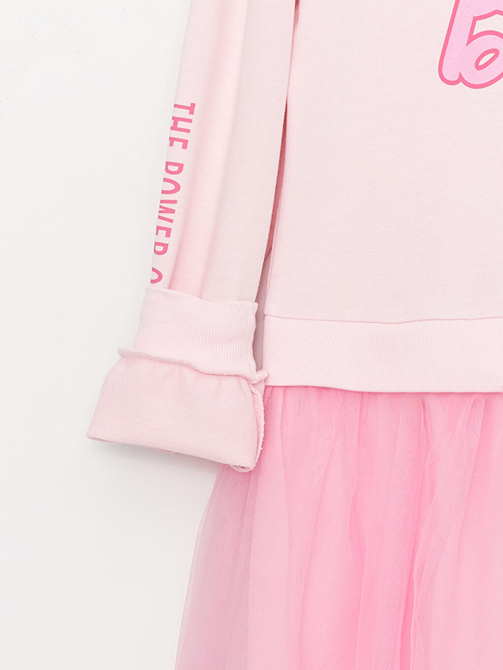 Crew Neck Barbie Printed Long Sleeve Girl's Dress-2