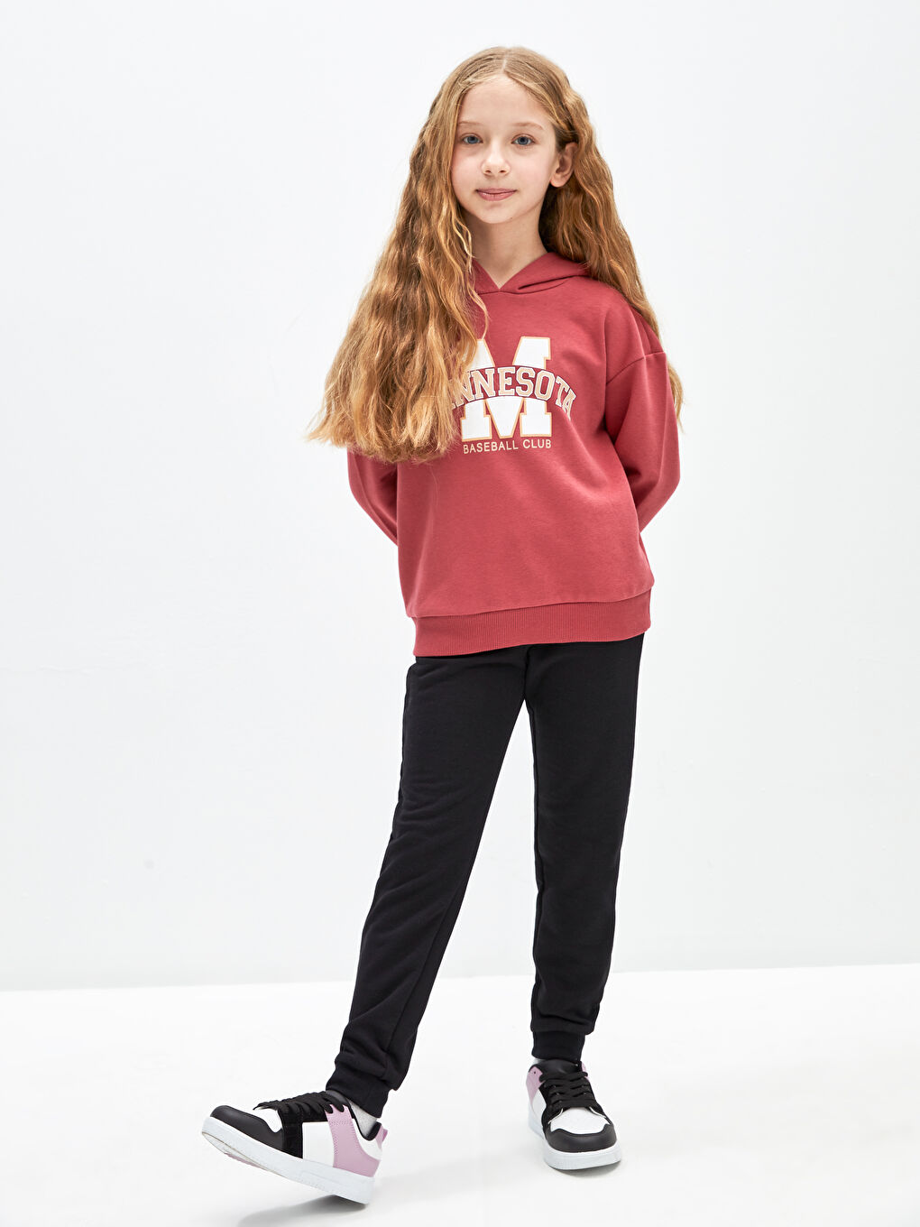 LCW Kids Koyu Pembe Baskılı Uzun Kollu Kız Çocuk Hoodie - 1