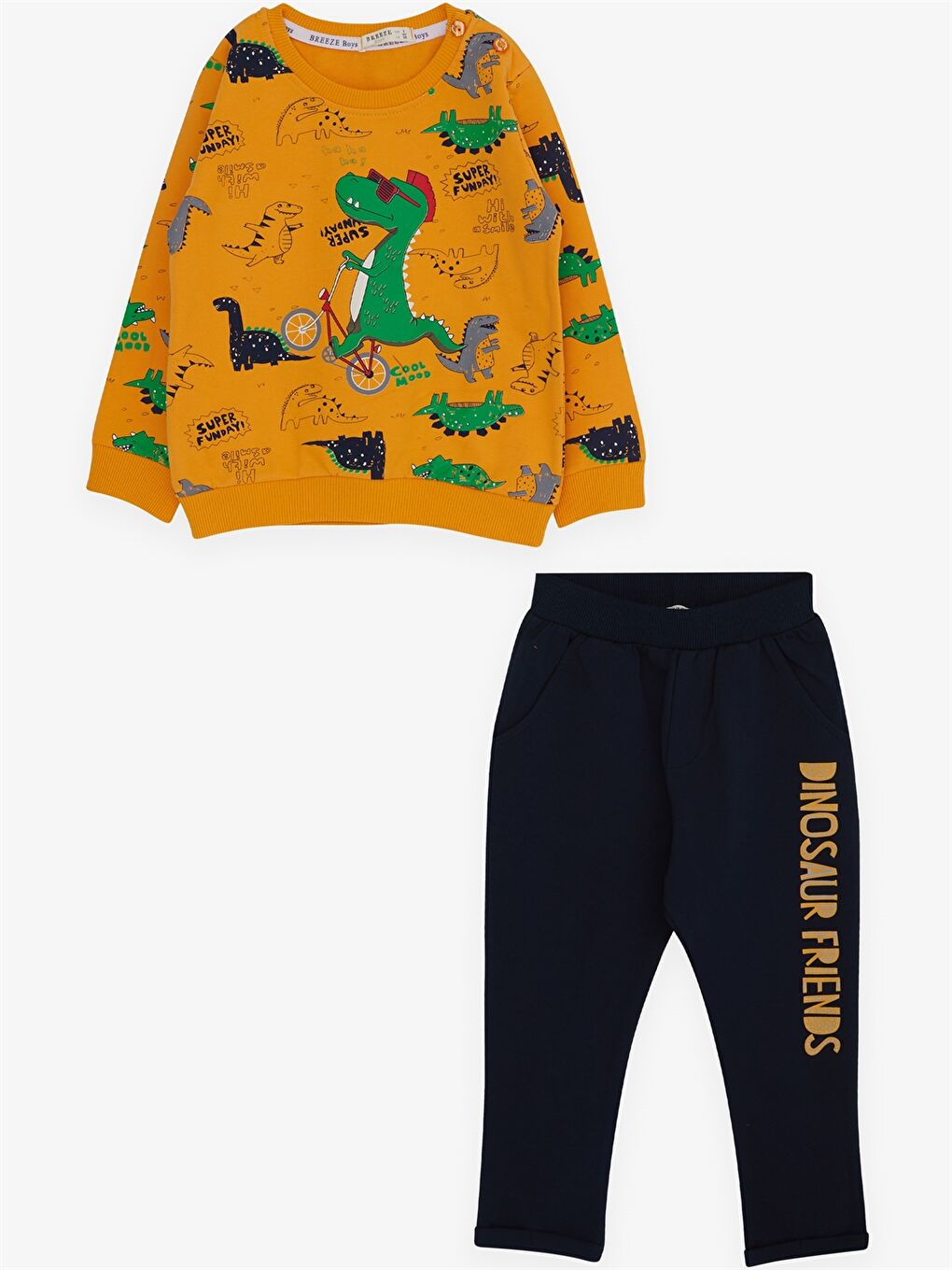 Sarı Bisiklet Yaka Uzun Kollu Baskılı Erkek Bebek 2'li Takım