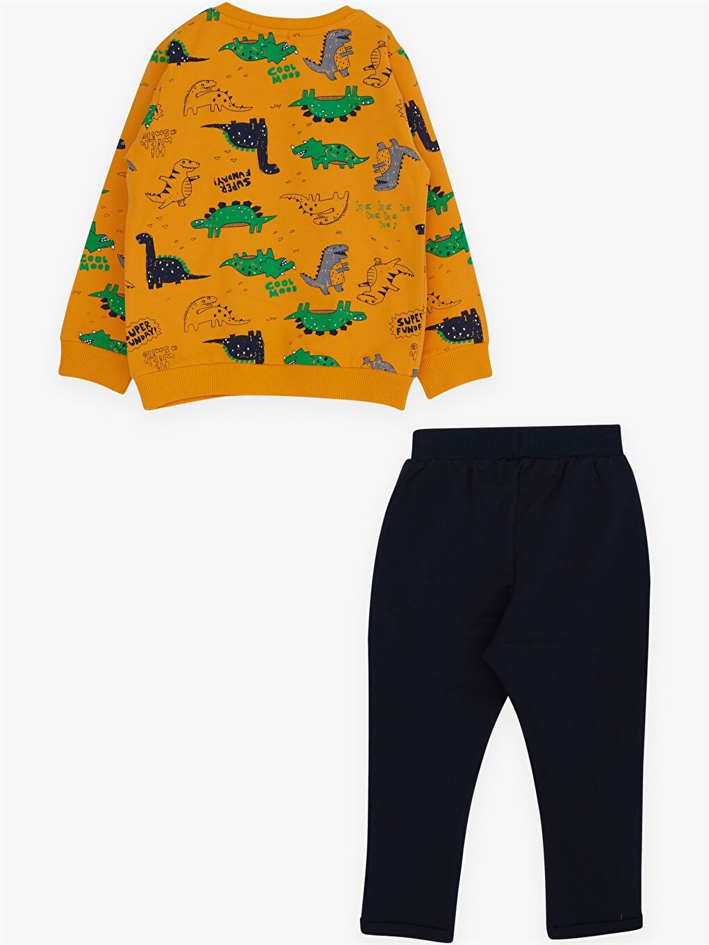 Sarı Bisiklet Yaka Uzun Kollu Baskılı Erkek Bebek 2'li Takım-1
