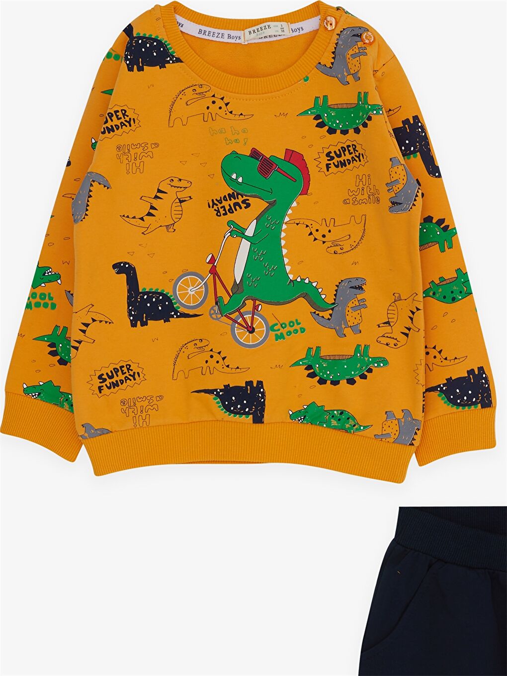 Sarı Bisiklet Yaka Uzun Kollu Baskılı Erkek Bebek 2'li Takım-2