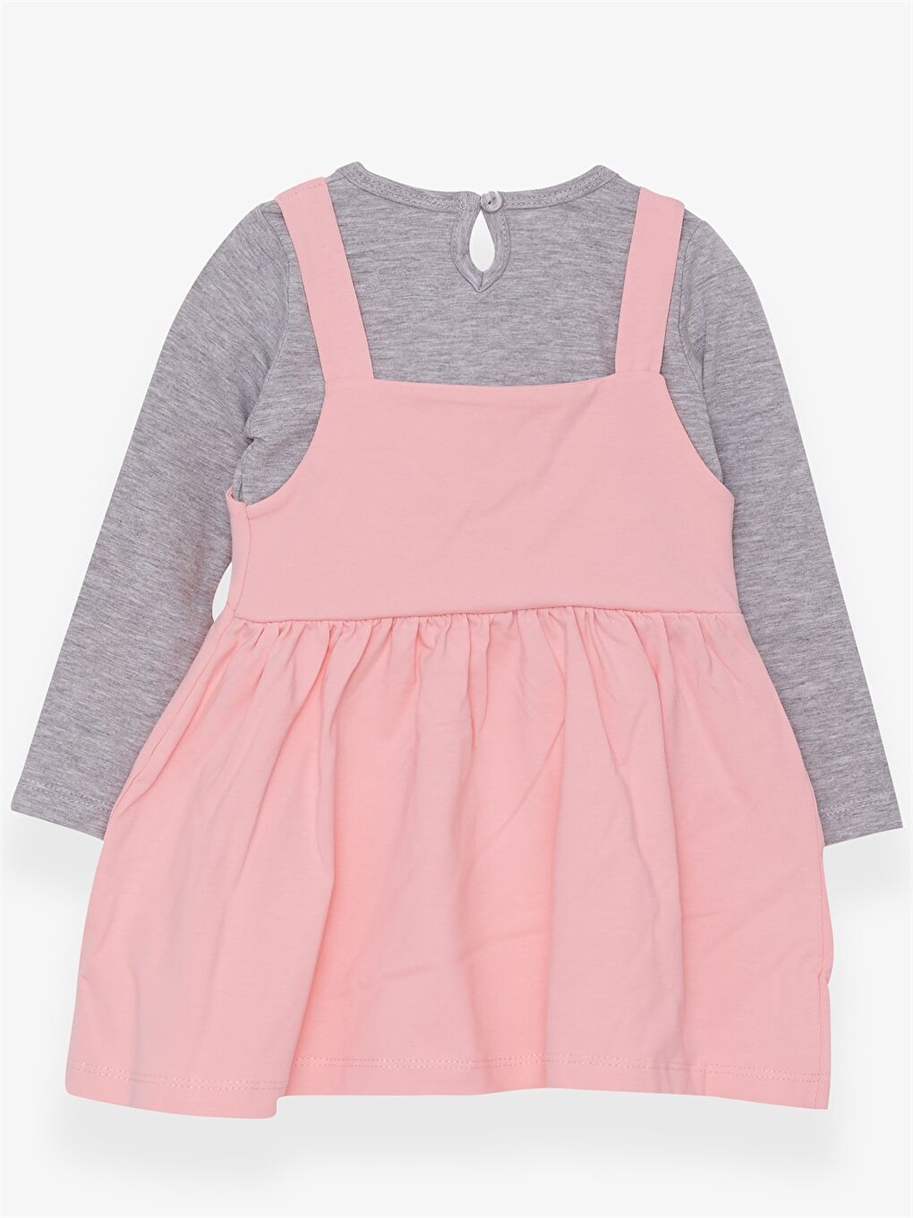 Pembe Bisiklet Yaka Baskılı Uzun Kollu Kız Bebek Elbise-1