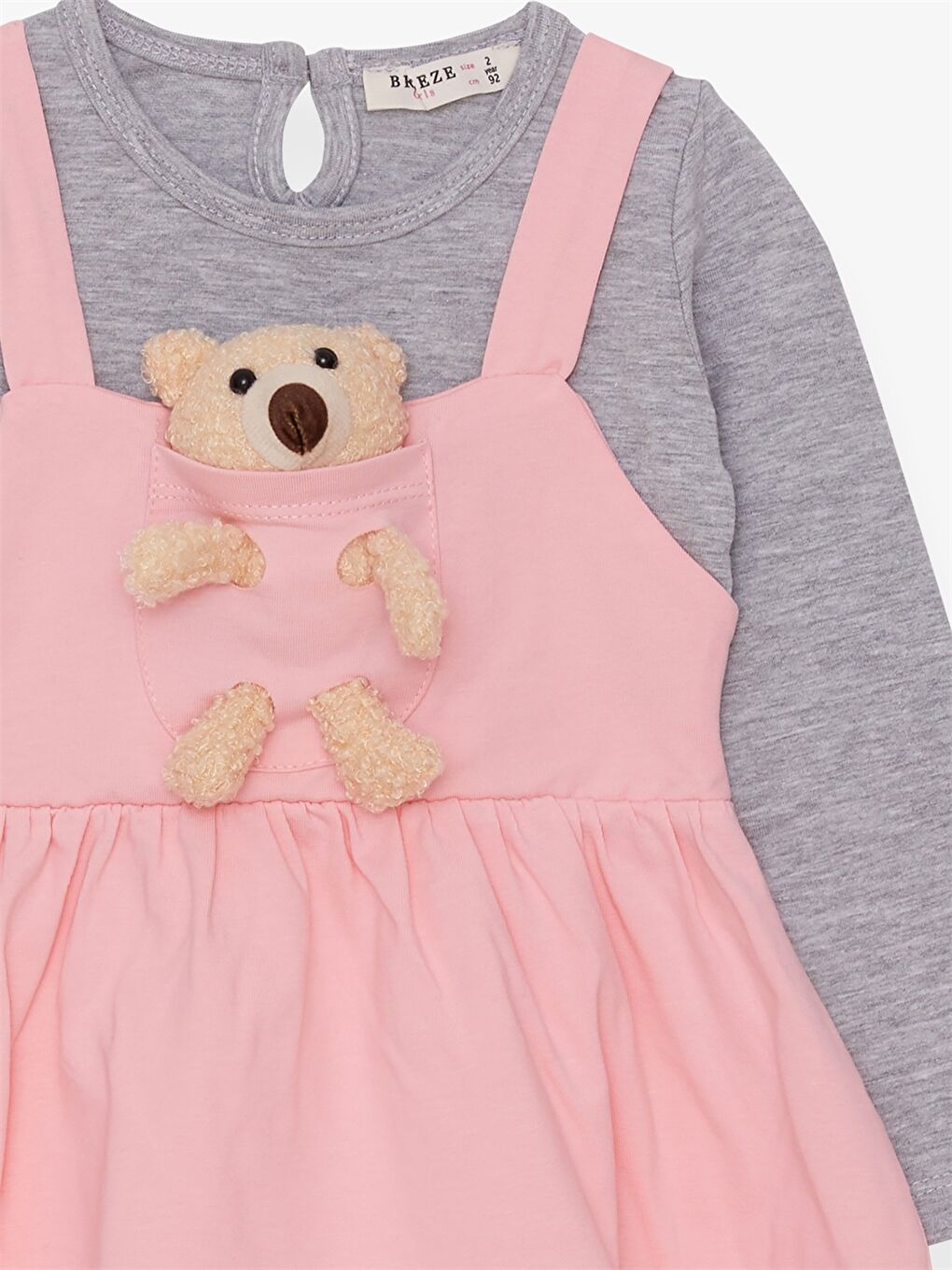 Pembe Bisiklet Yaka Baskılı Uzun Kollu Kız Bebek Elbise-2