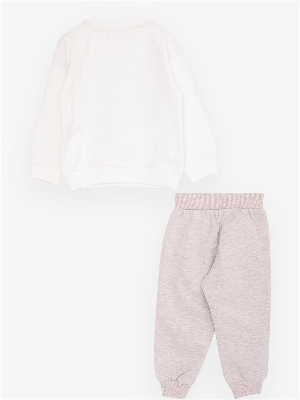 Ekru Bisiklet Yaka Uzun Kollu Baskılı Kız Bebek 2'li Takım-1