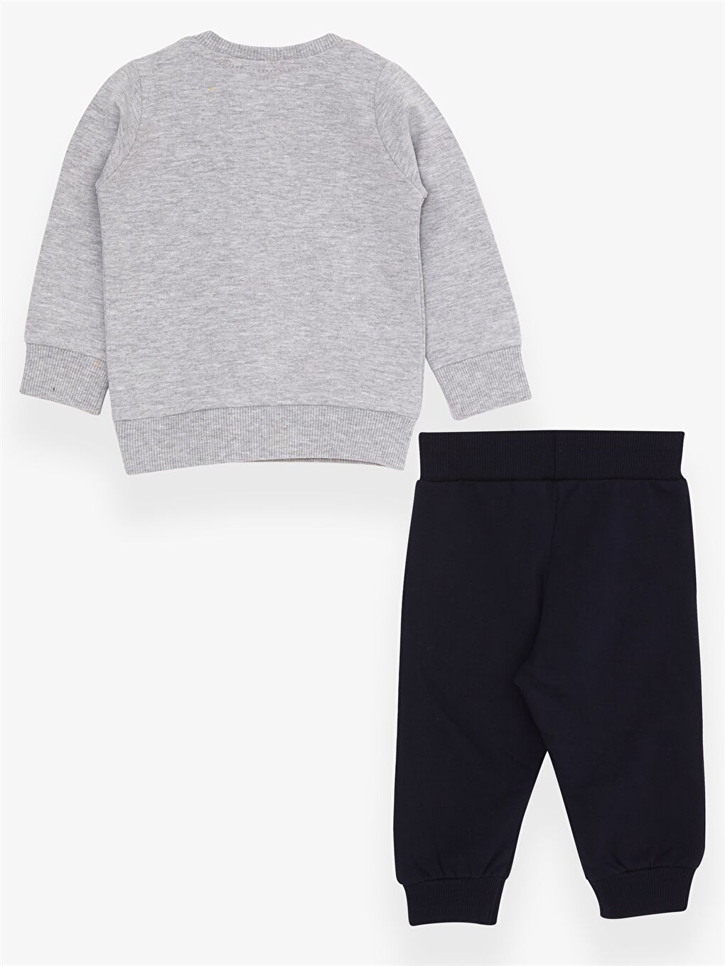 Gri Bisiklet Yaka Uzun Kollu Baskılı Erkek Bebek 2'li Takım-1