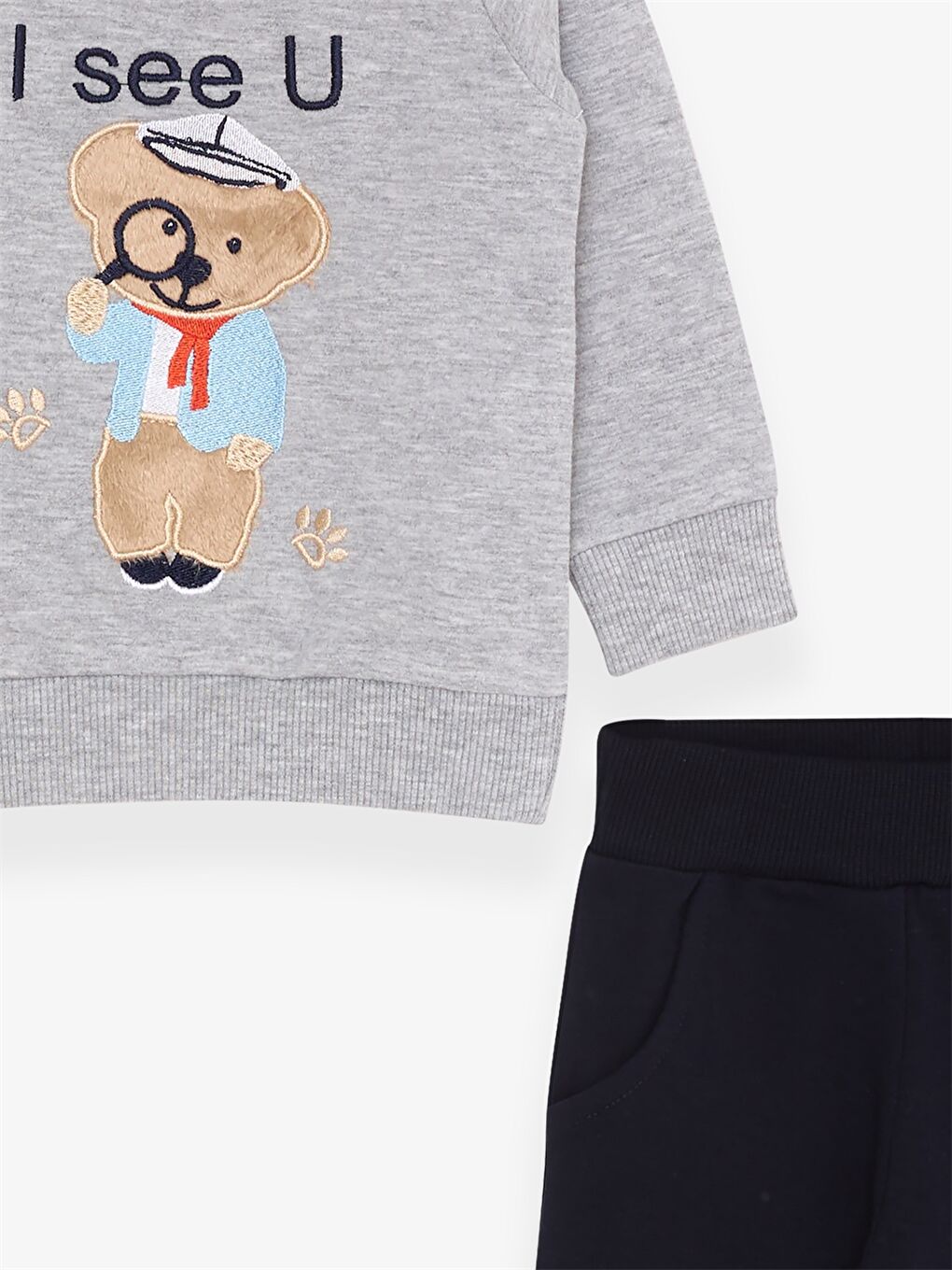 Gri Bisiklet Yaka Uzun Kollu Baskılı Erkek Bebek 2'li Takım-2