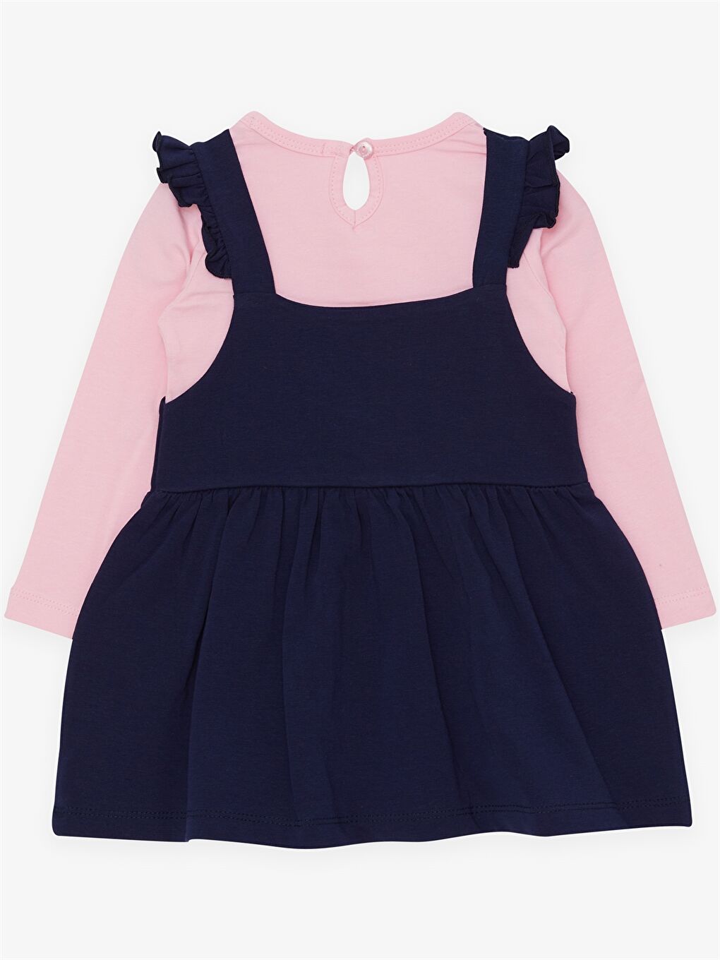 Lacivert Bisiklet Yaka Uzun Kollu Desenli Kız Bebek Elbise-1