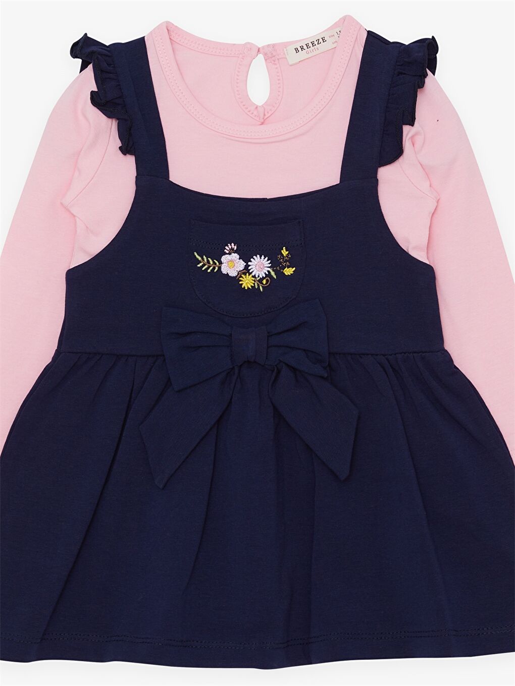 Lacivert Bisiklet Yaka Uzun Kollu Desenli Kız Bebek Elbise-2