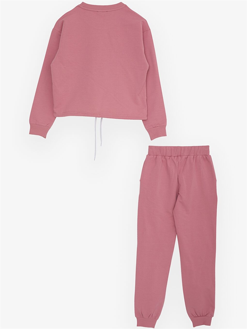 Pembe Bisiklet Yaka Baskılı Uzun Kollu Kız Çocuk 2'li Takım-1
