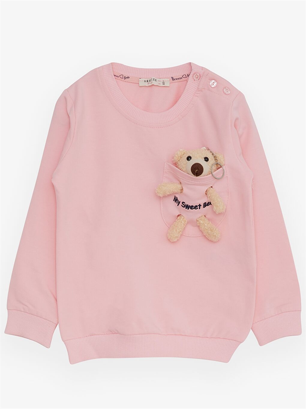 Breeze Pembe Bisiklet Yaka Uzun Kollu Baskılı Kız Bebek Sweatshirt