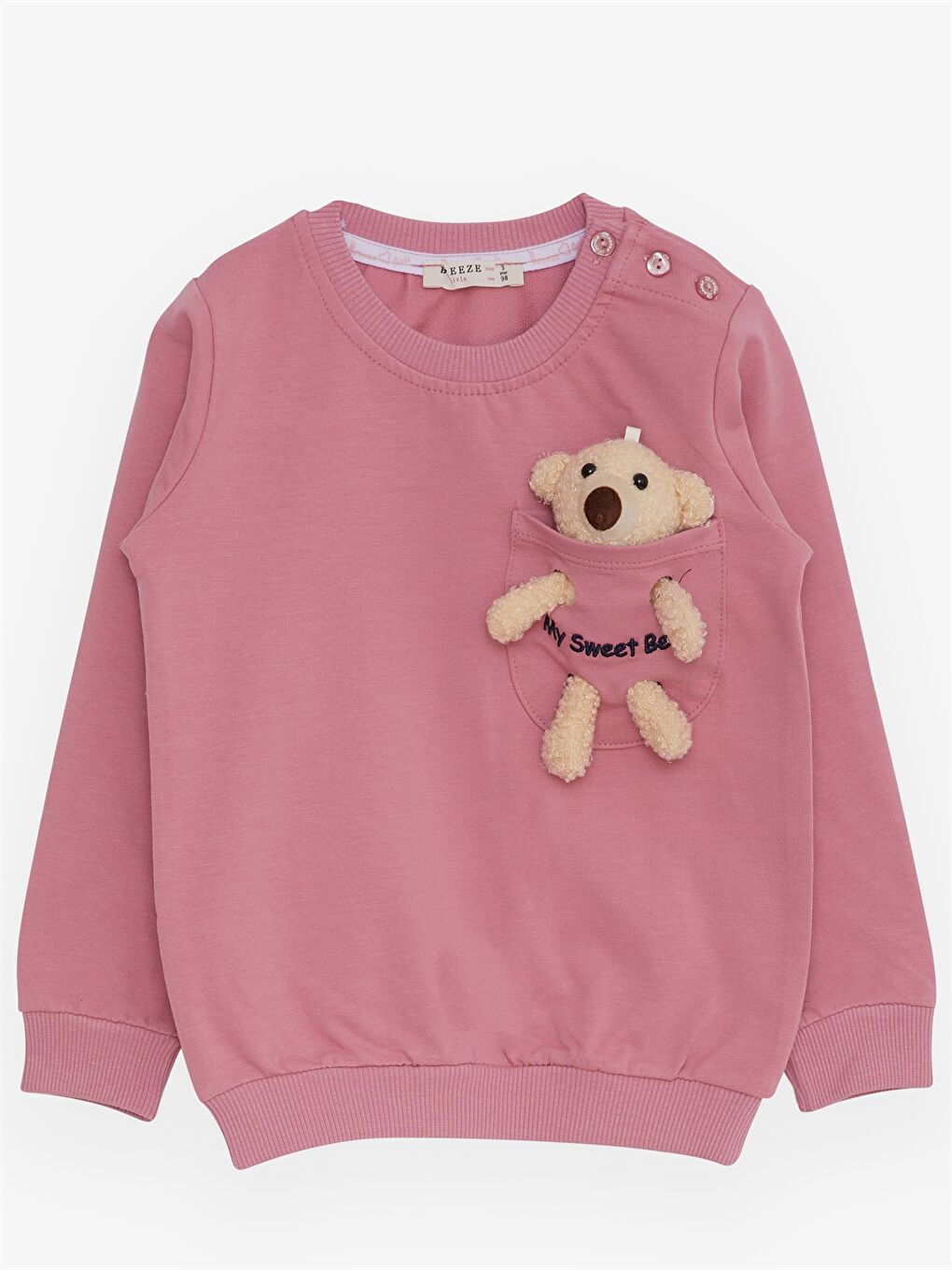 Breeze Pembe Bisiklet Yaka Uzun Kollu Baskılı Kız Bebek Sweatshirt