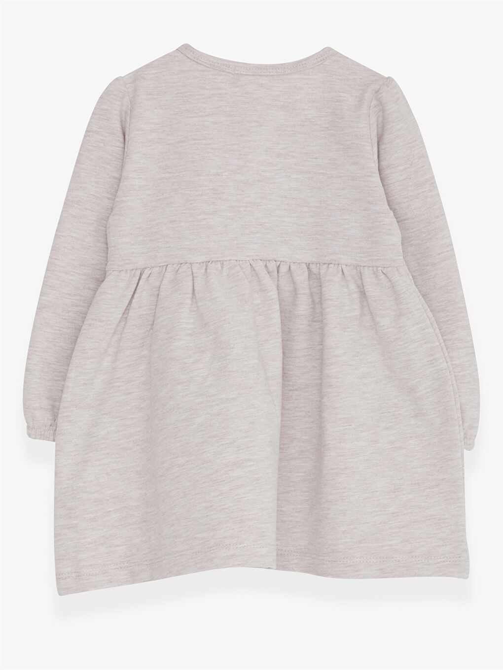 Bej Bisiklet Yaka Baskılı Uzun Kollu Kız Bebek Elbise-1