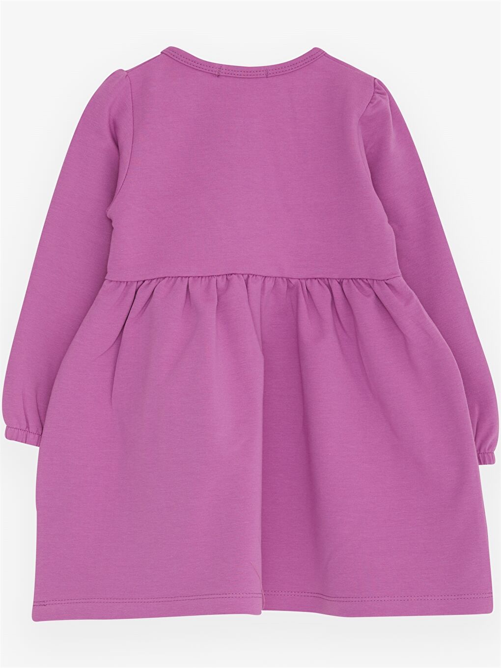 Mor Bisiklet Yaka Baskılı Uzun Kollu Kız Bebek Elbise-1
