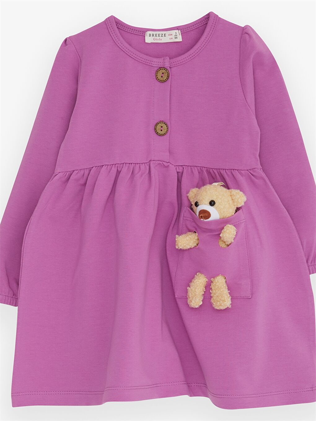 Mor Bisiklet Yaka Baskılı Uzun Kollu Kız Bebek Elbise-2