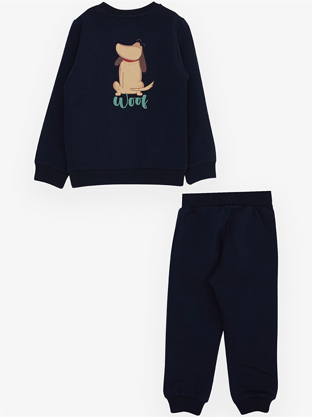 Lacivert Bisiklet Yaka Uzun Kollu Baskılı Erkek Bebek Sweatshirt ve Eşofman Alt 2'li Takım-1