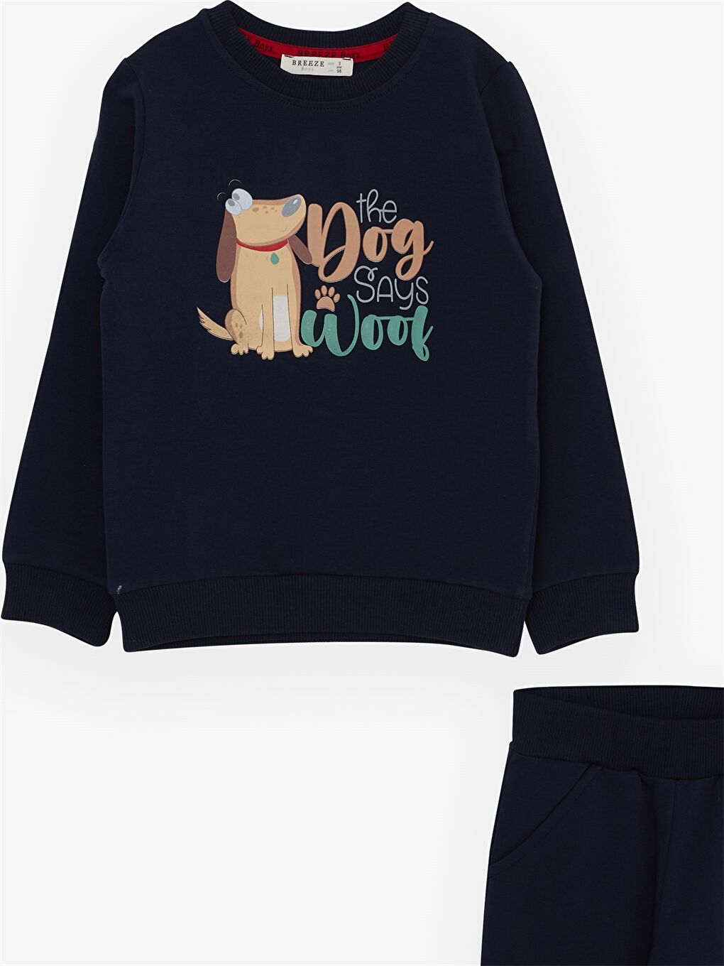 Lacivert Bisiklet Yaka Uzun Kollu Baskılı Erkek Bebek Sweatshirt ve Eşofman Alt 2'li Takım-2