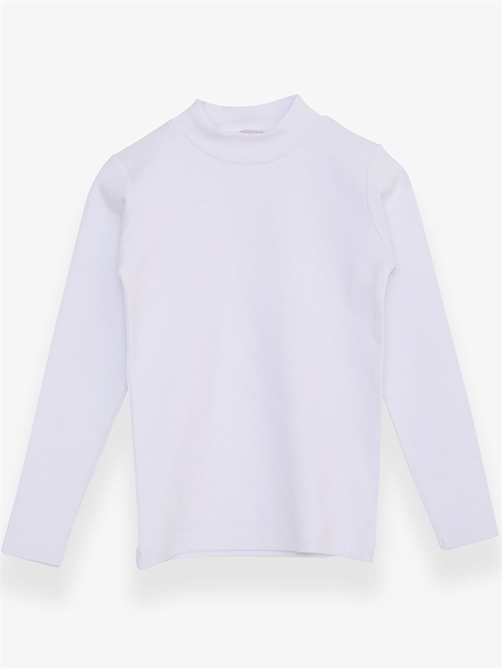 Beyaz Dik Yaka Basic Uzun Kollu Kız Çocuk Tişört