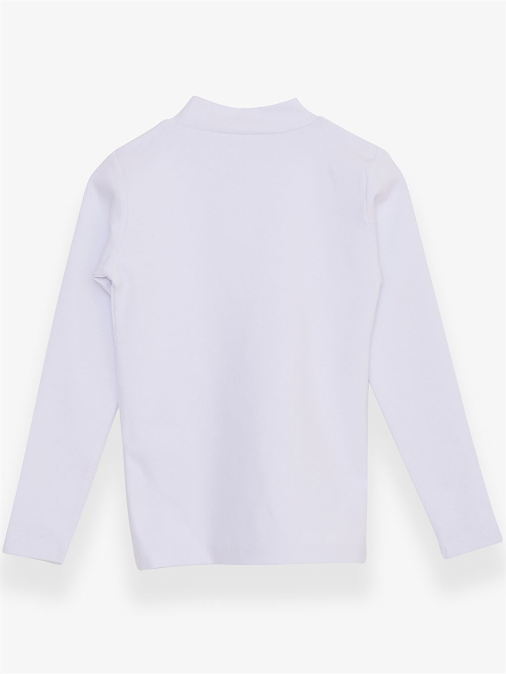 Beyaz Dik Yaka Basic Uzun Kollu Kız Çocuk Tişört-1