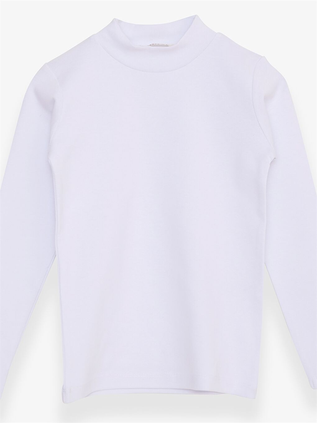 Beyaz Dik Yaka Basic Uzun Kollu Kız Çocuk Tişört-2