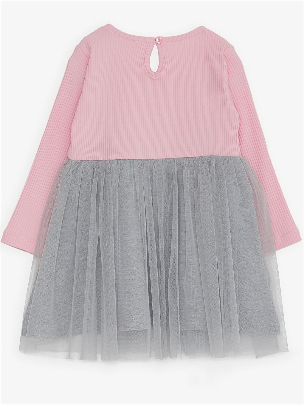 Pembe Bisiklet Yaka Baskılı Uzun Kollu Kız Bebek Elbise-4