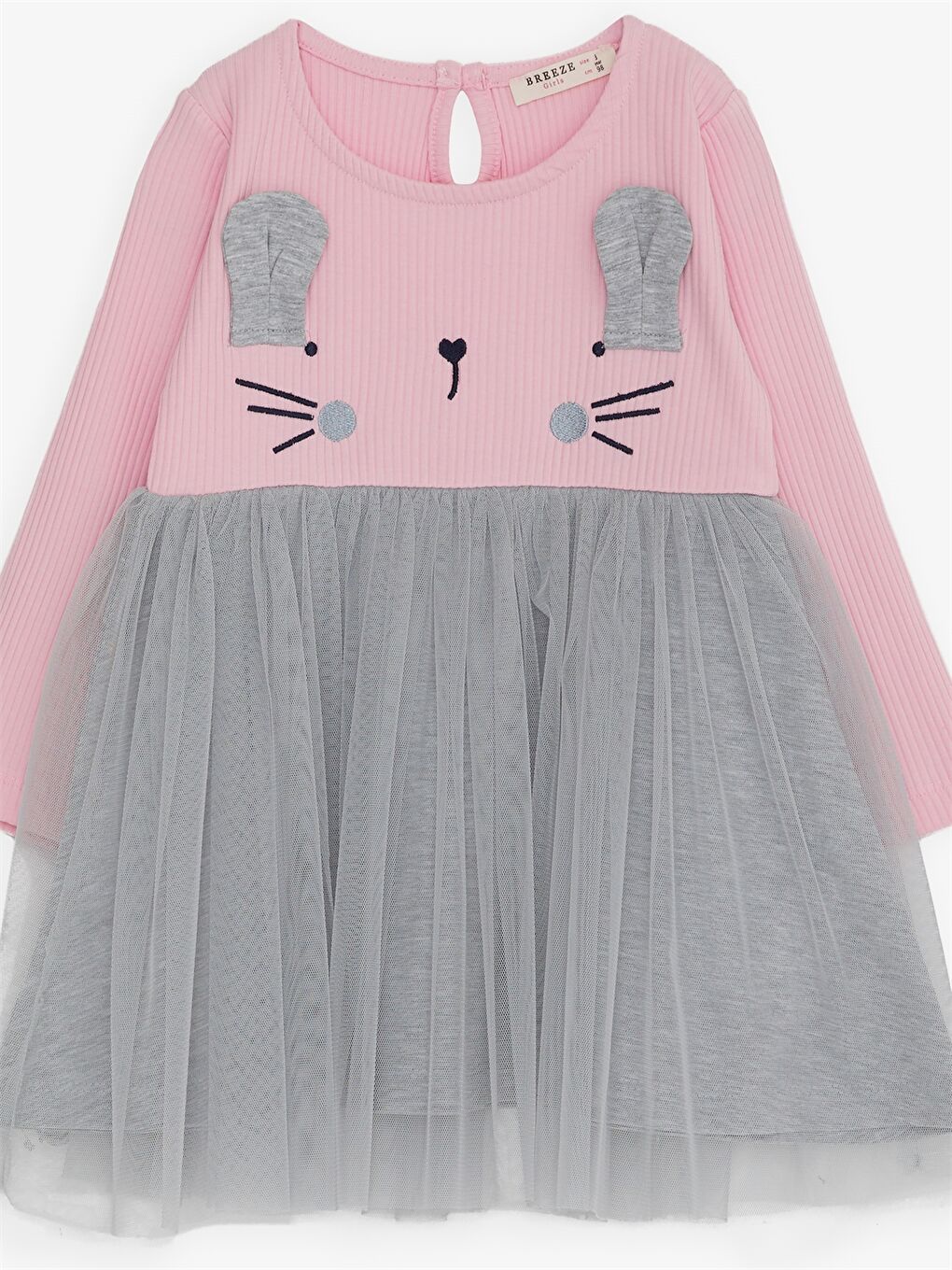 Pembe Bisiklet Yaka Baskılı Uzun Kollu Kız Bebek Elbise-5