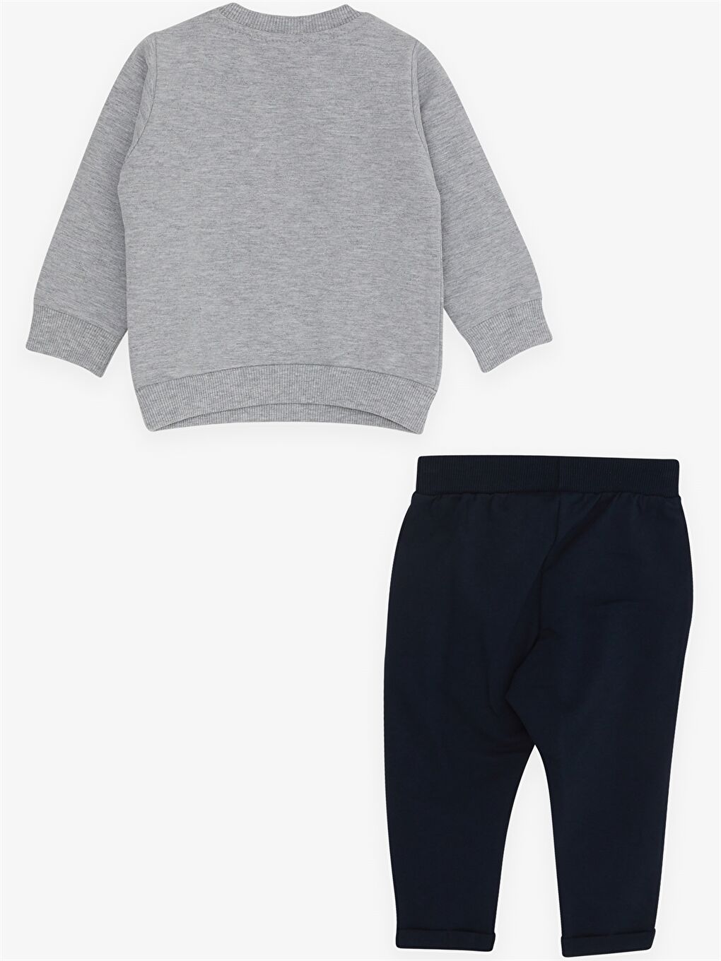 Gri Bisiklet Yaka Uzun Kollu Baskılı Erkek Bebek Sweatshirt ve Eşofman Alt 2'li Takım-1