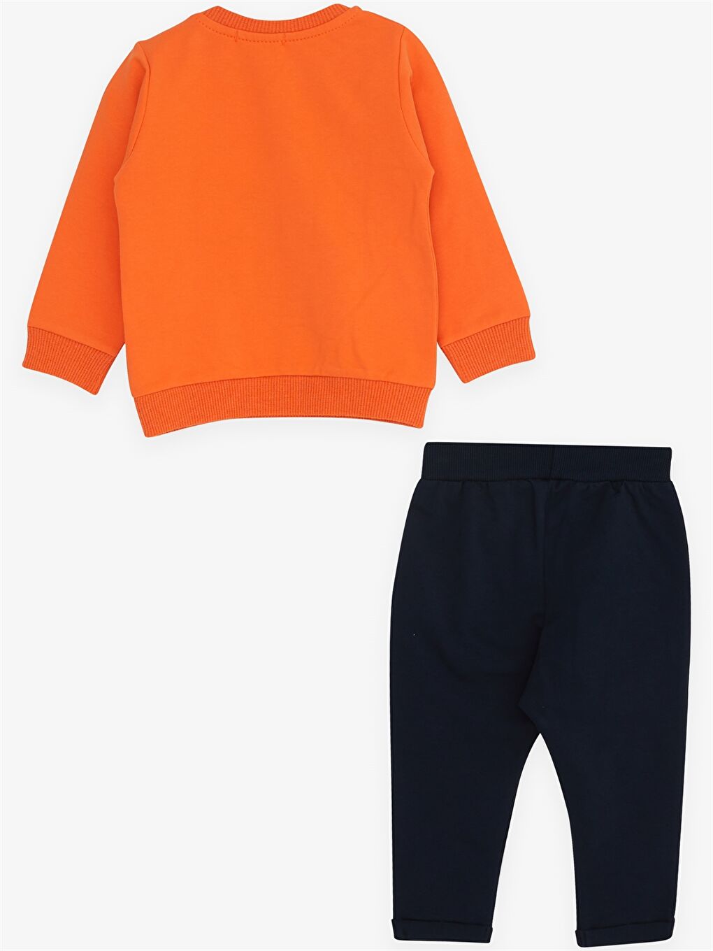 Turuncu Bisiklet Yaka Uzun Kollu Baskılı Erkek Bebek Sweatshirt ve Eşofman Alt 2'li Takım-1