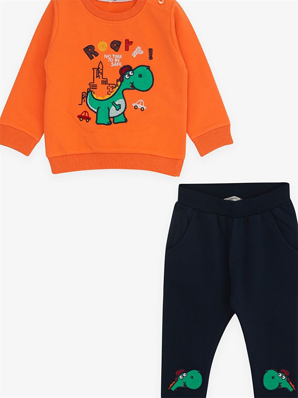 Turuncu Bisiklet Yaka Uzun Kollu Baskılı Erkek Bebek Sweatshirt ve Eşofman Alt 2'li Takım-2