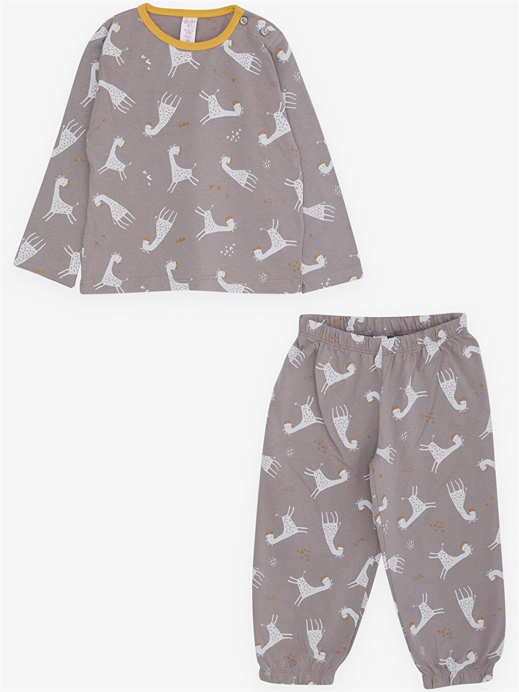 Bej Bisiklet Yaka Baskılı Kız Bebek Pijama Takımı