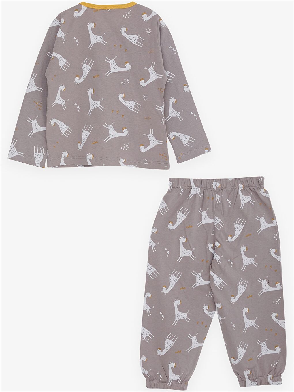 Bej Bisiklet Yaka Baskılı Kız Bebek Pijama Takımı-1