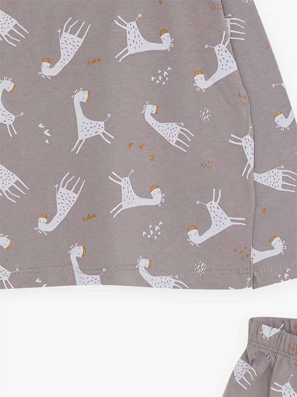 Bej Bisiklet Yaka Baskılı Kız Bebek Pijama Takımı-2