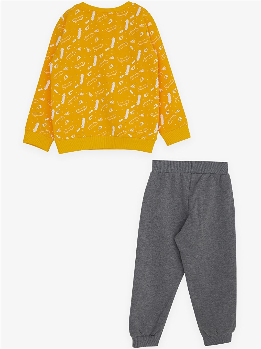 Sarı Bisiklet Yaka Uzun Kollu Baskılı Erkek Bebek 2'li Takım-1