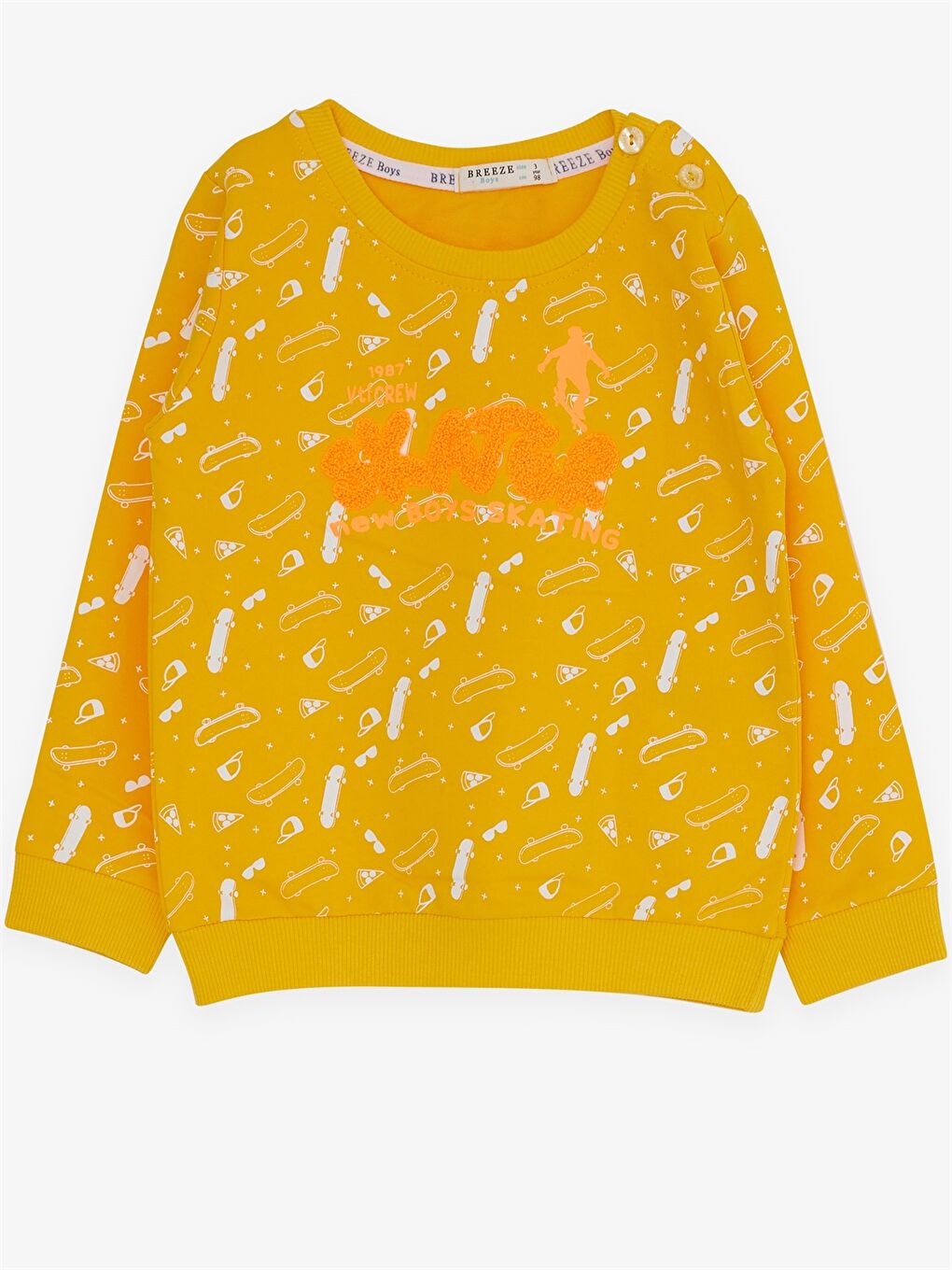 Sarı Bisiklet Yaka Uzun Kollu Baskılı Erkek Bebek 2'li Takım-2