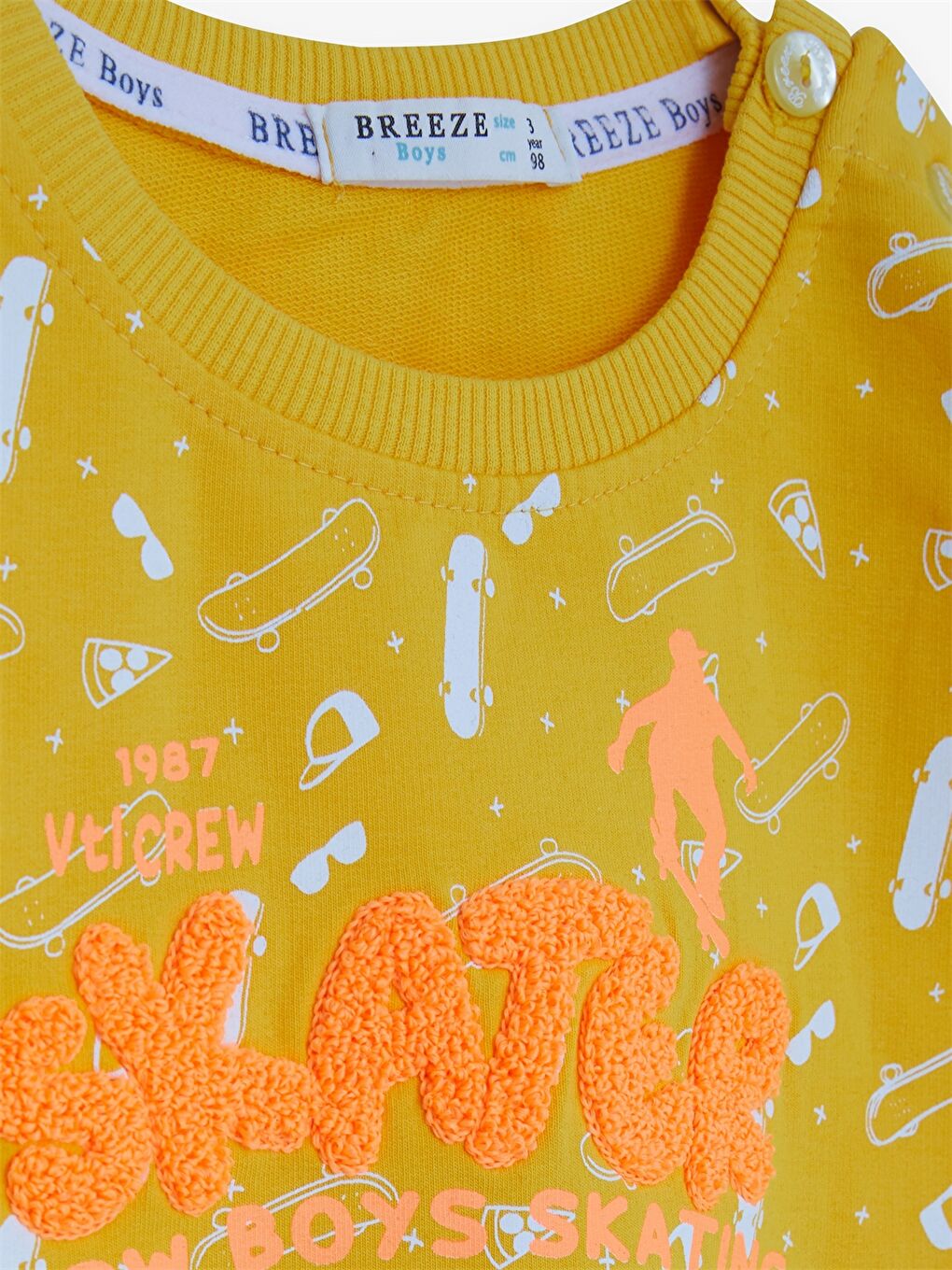 Sarı Bisiklet Yaka Uzun Kollu Baskılı Erkek Bebek 2'li Takım-4