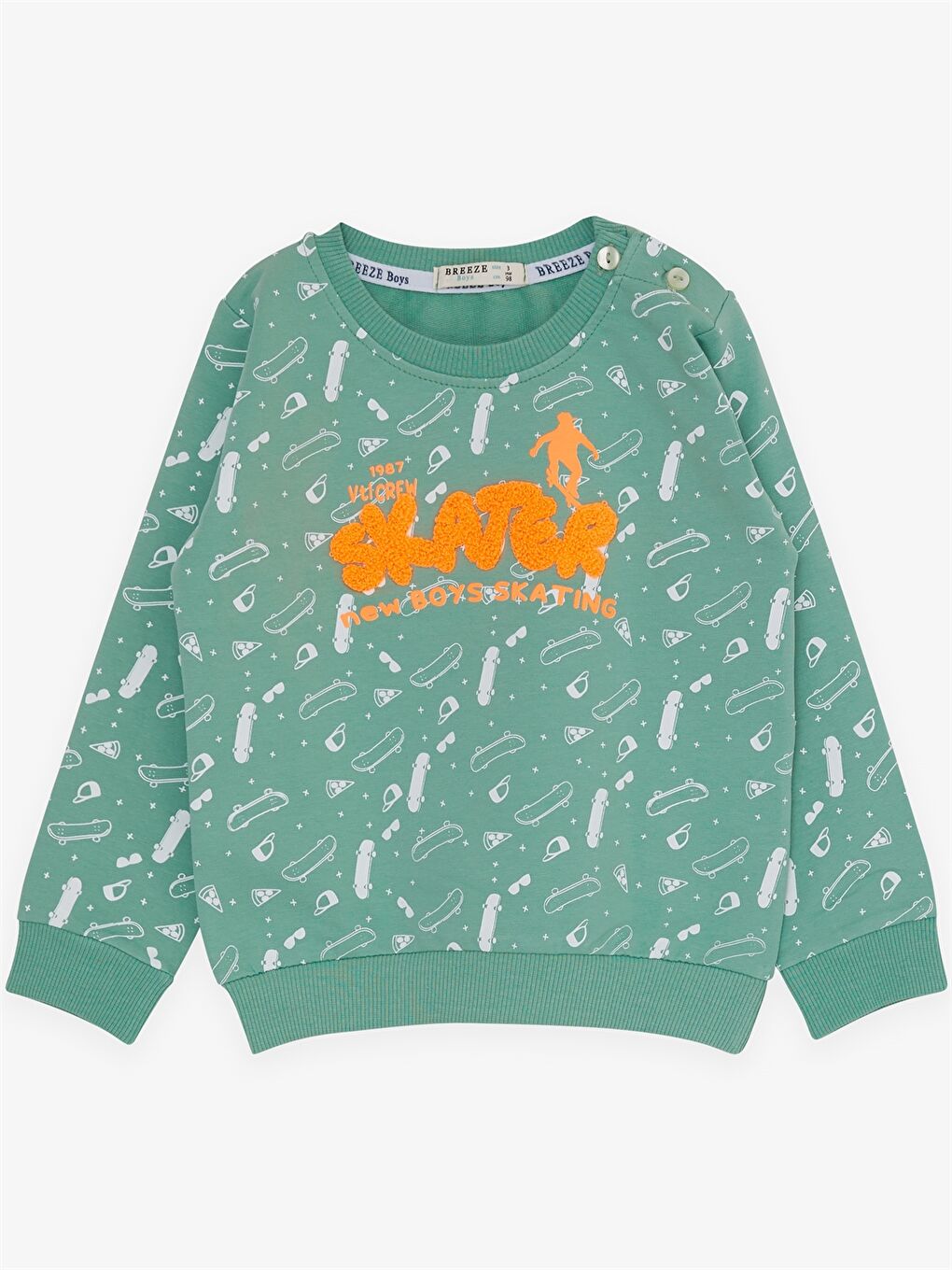 Yeşil Bisiklet Yaka Uzun Kollu Baskılı Erkek Bebek 2'li Takım-2