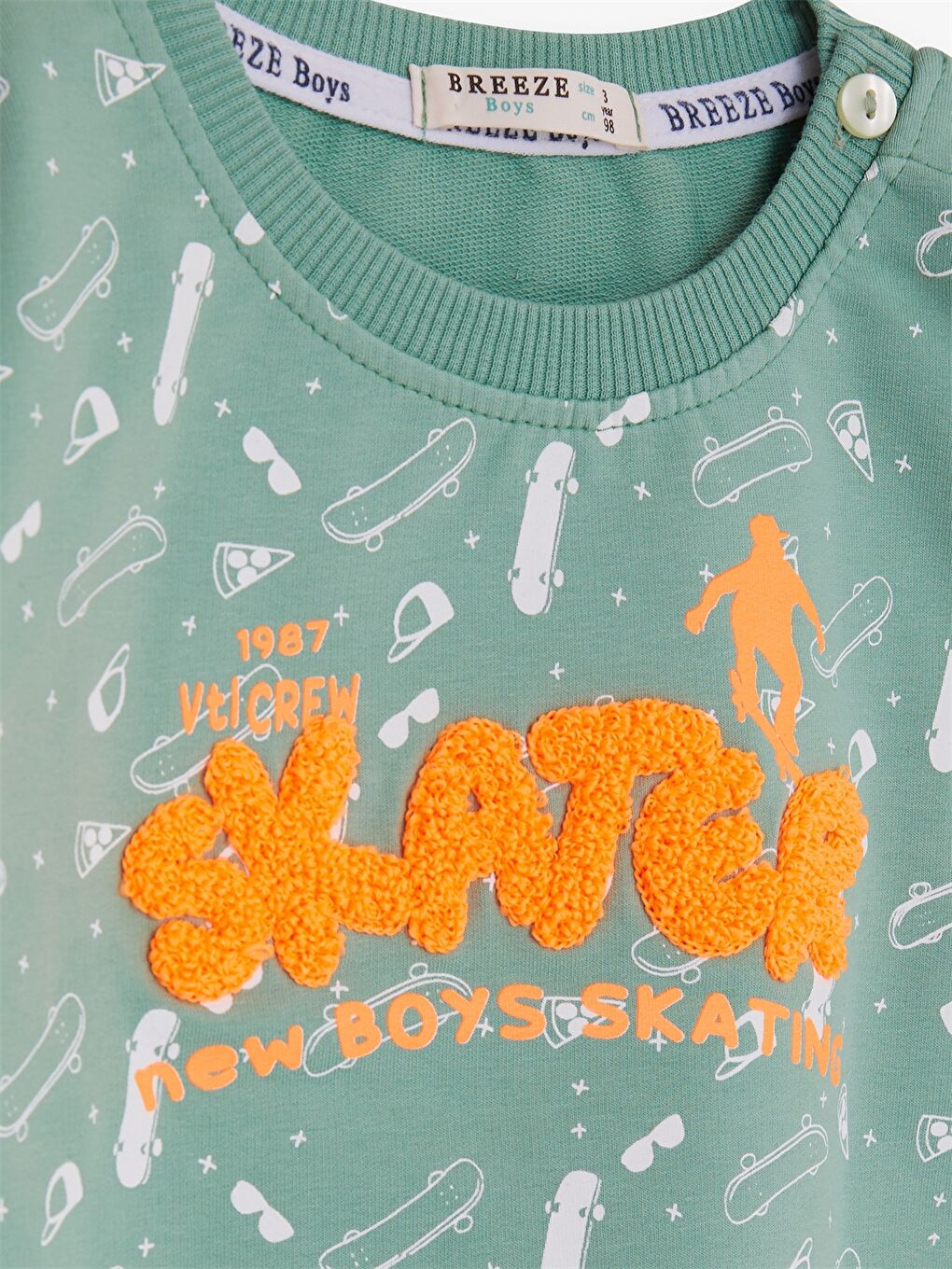 Yeşil Bisiklet Yaka Uzun Kollu Baskılı Erkek Bebek 2'li Takım-4