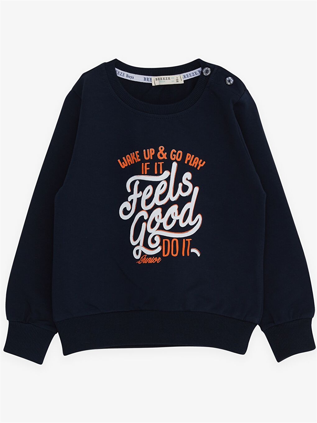 Lacivert Bisiklet Yaka Baskılı Uzun Kollu Erkek Bebek Sweatshirt