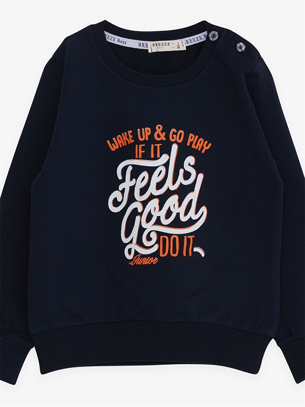 Lacivert Bisiklet Yaka Baskılı Uzun Kollu Erkek Bebek Sweatshirt-2