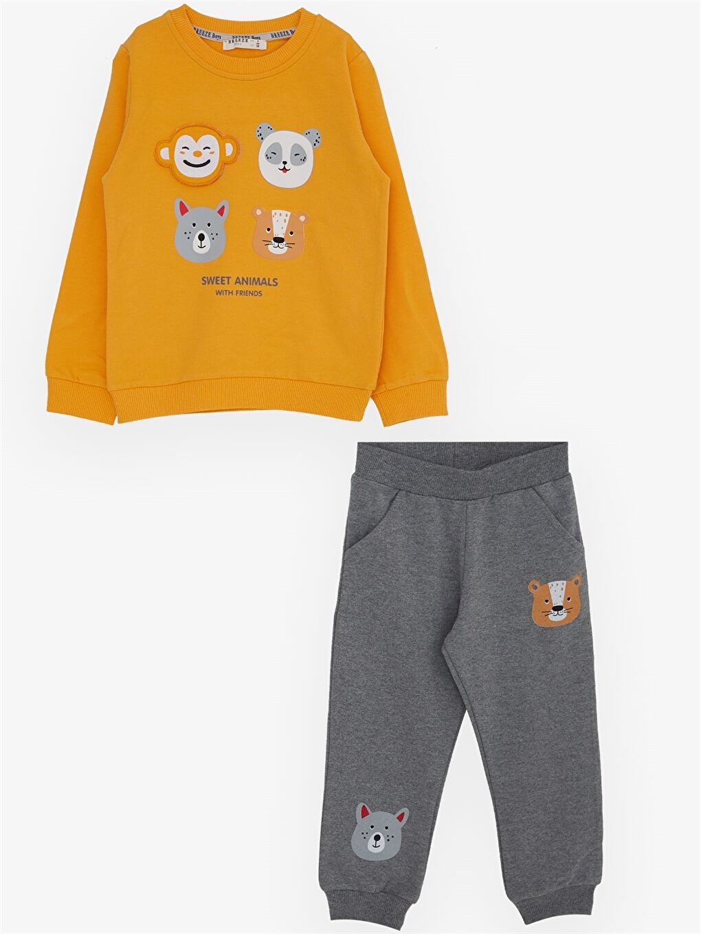 Sarı Bisiklet Yaka Uzun Kollu Baskılı Erkek Bebek 2'li Takım