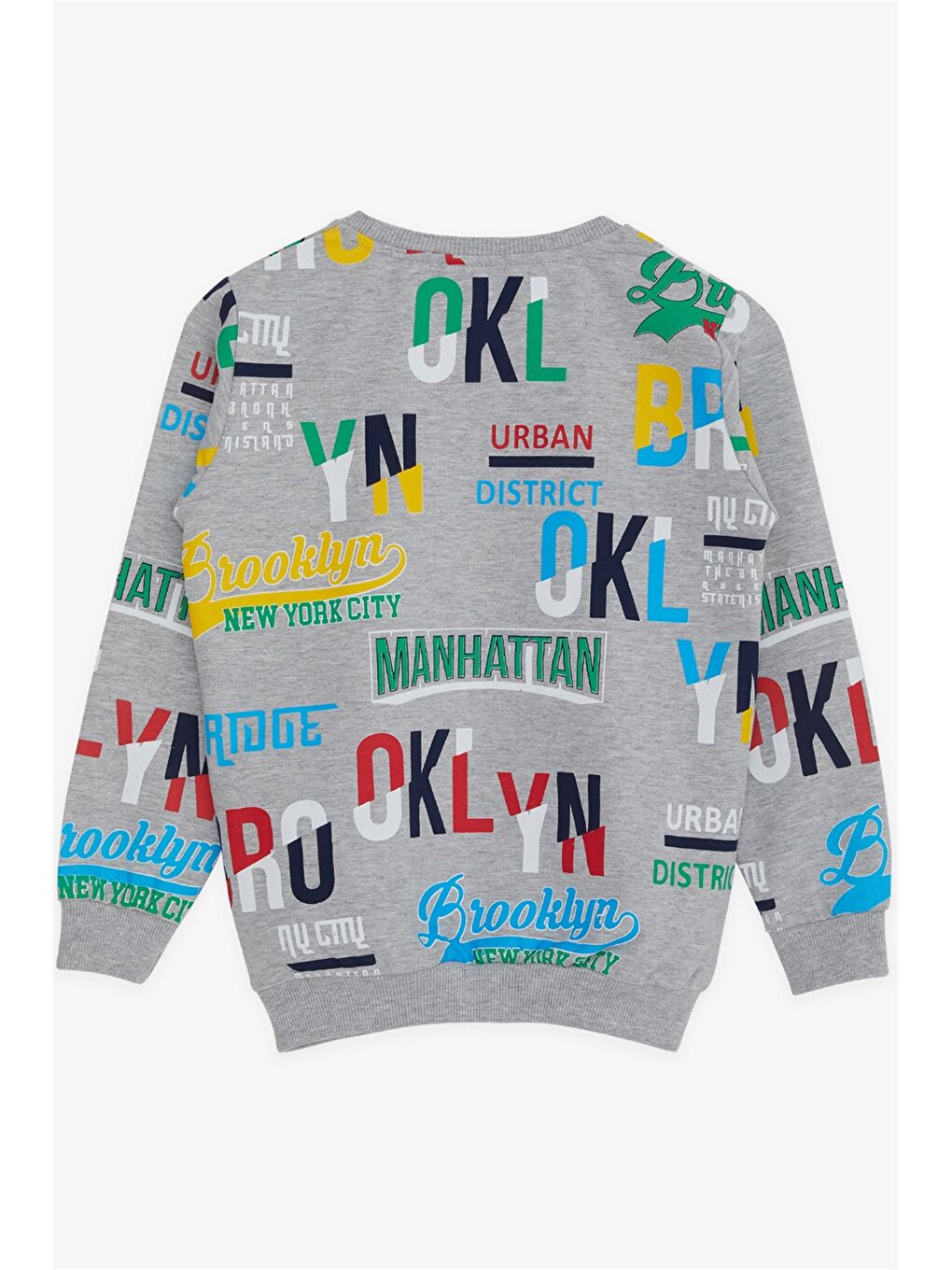 Gri Bisiklet Yaka Baskılı Uzun Kollu Erkek Çocuk Sweatshirt-1